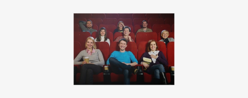 Group Of Smiling People Watching Movie In Cinema Poster - People Watching Cinema, transparent png download