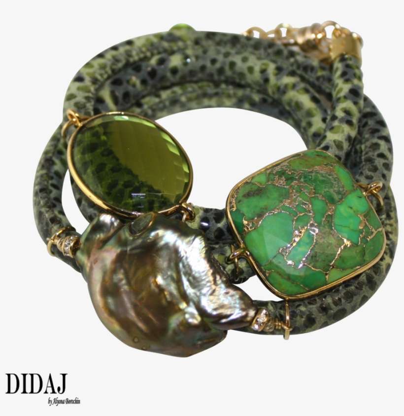 Olive Green Snake Italian Wrap Leather Bracelet With - Olive Green Snake Italian Wrap Leather Bracelet Rl, transparent png download