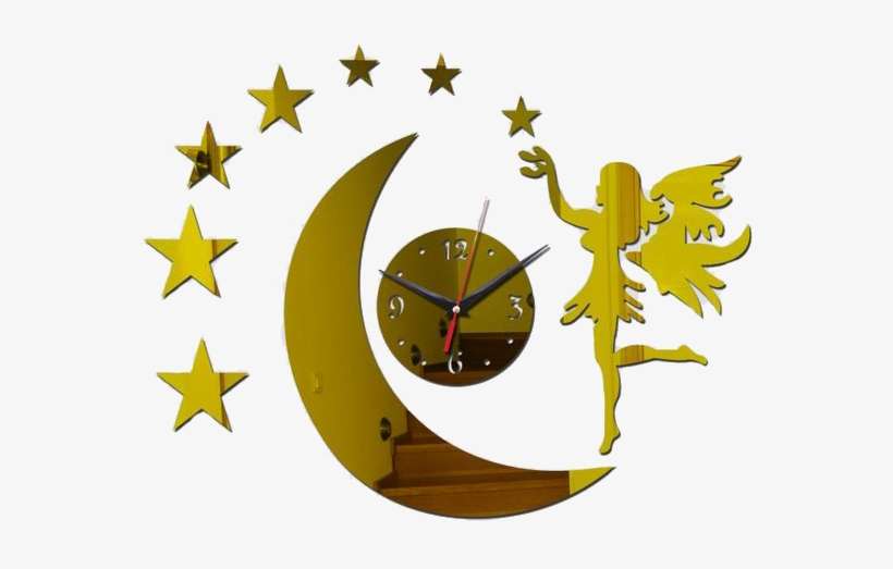 Fairy With Moon & Stars Acrylic Mirror Wall Clock For - Love Fancy Wall Clock, transparent png download
