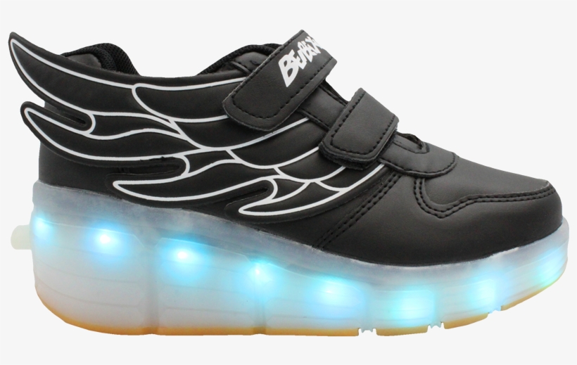 Kids Black Ledshoes Rollingwheel Wing Hightop - Kids Rolling Sneakers, transparent png download