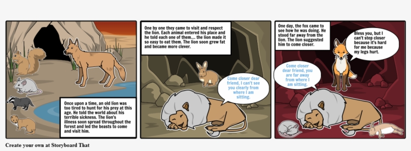 The Sick Lion - Fox And The Sick Lion Story, transparent png download
