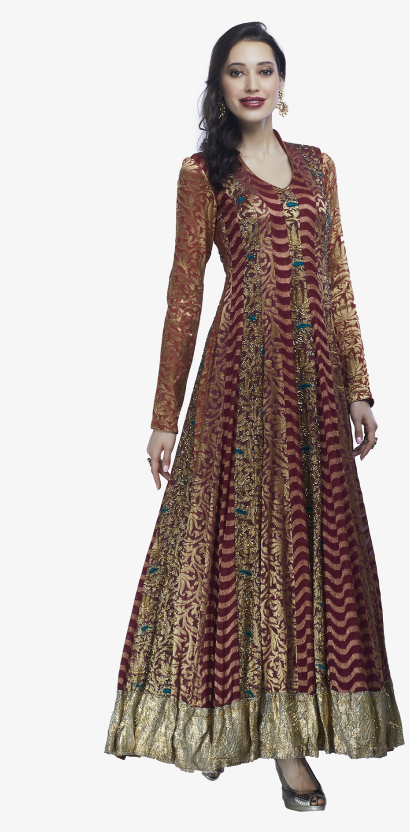 Maroon And Gold Anarkali Gown - Maroon, transparent png download