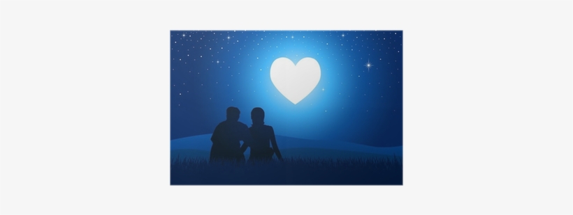 Silhouette Of A Couple Sitting While Watching The Bright - Heart, transparent png download