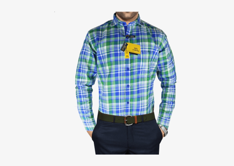Men Checkered Casual Blue Green Shirt - Plaid, transparent png download