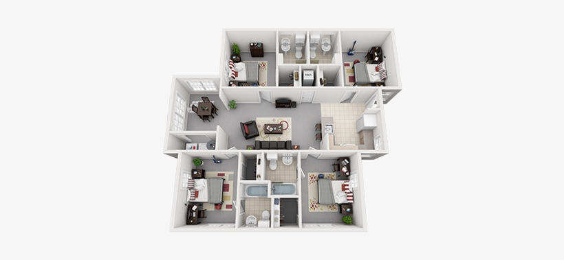 4 Bedroom, 4 Bathroom Apartment - University Village Clemson Floor Plans, transparent png download