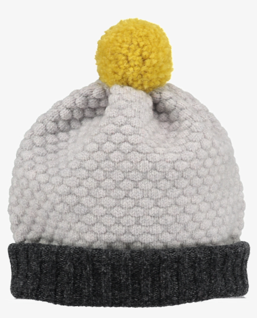 Grey And Yellow Lambswool Bobble Hat - Hat, transparent png download