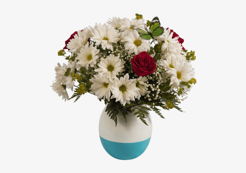 Daisy And Rose Vase Small Aqua • - Bouquet, transparent png download
