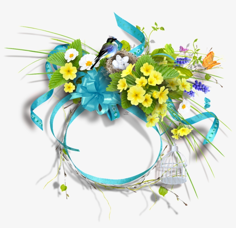 Blue Ribbon With Small Yellow Flower Png Transparent - Floral Design, transparent png download