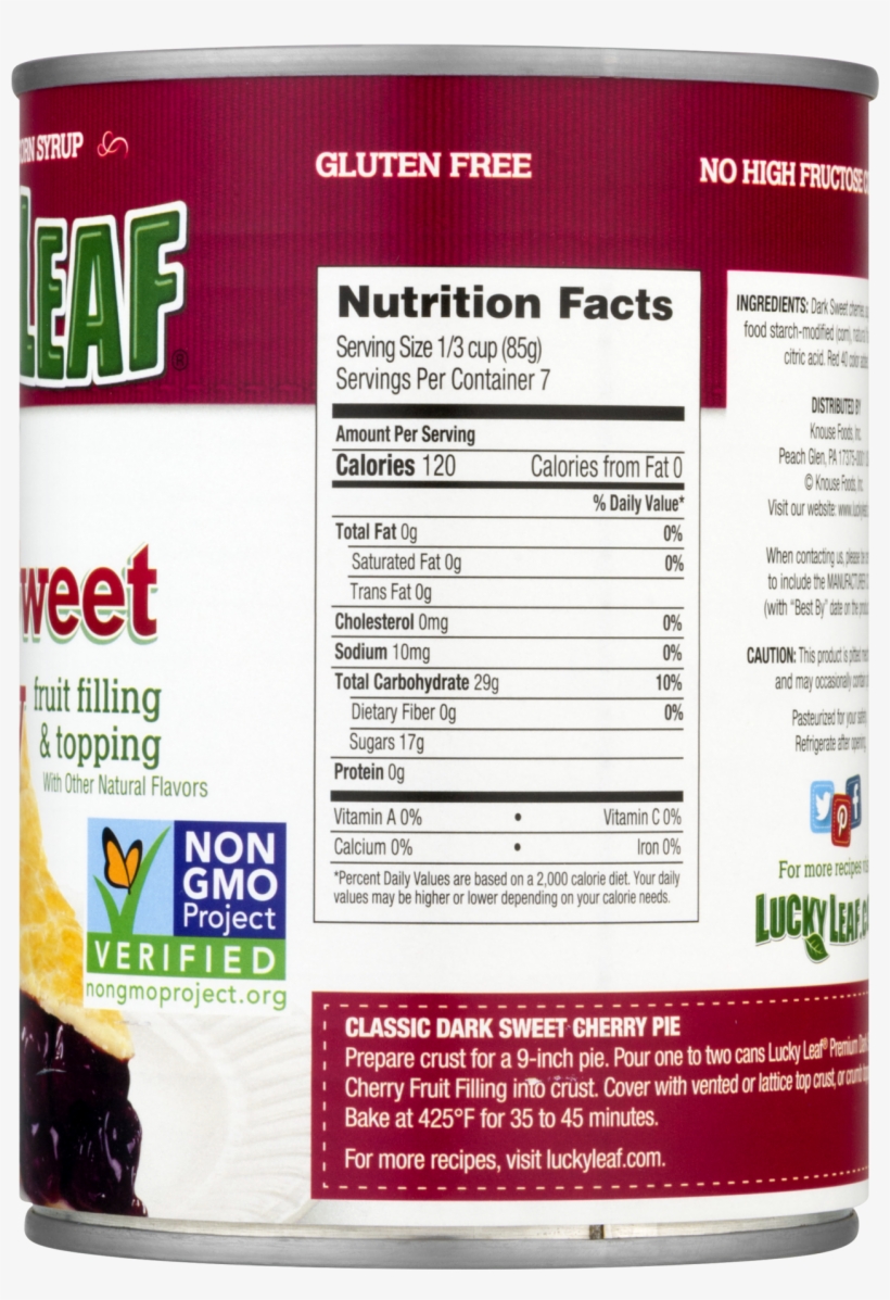 Lucky Leaf® Premium Dark Sweet Cherry Fruit Filling - Lucky Leaf Pie Filling, Premium, Strawberry Rhubarb, transparent png download