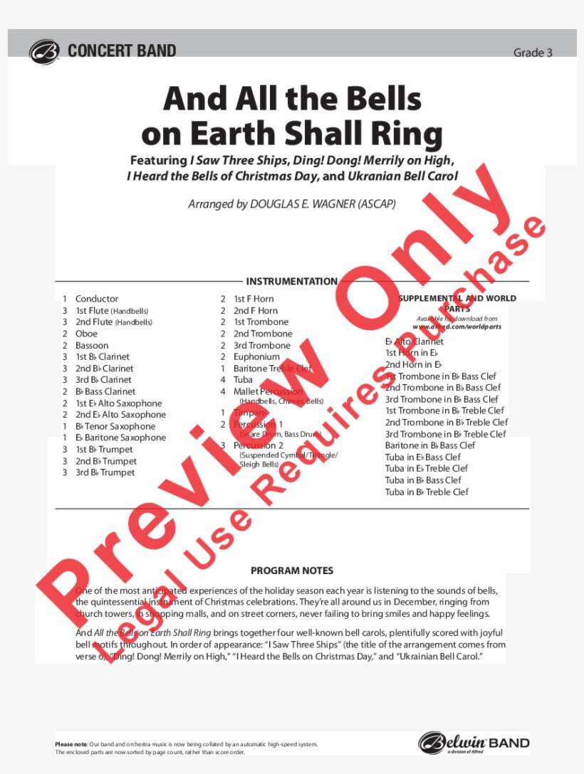 And All The Bells On Earth Shall Ring Thumbnail - First Christmas March Violin 1 Notes, transparent png download