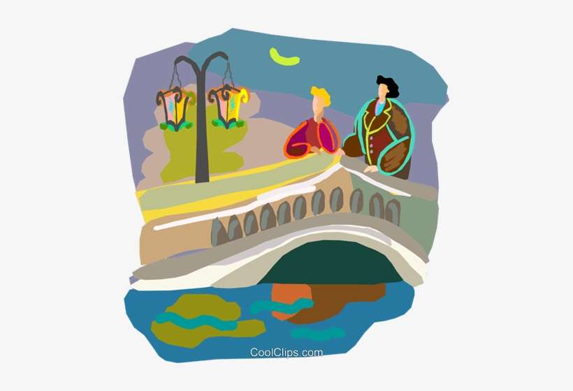 Romantic Couple On Bridge At Night Royalty Free Vector - Clip Art, transparent png download