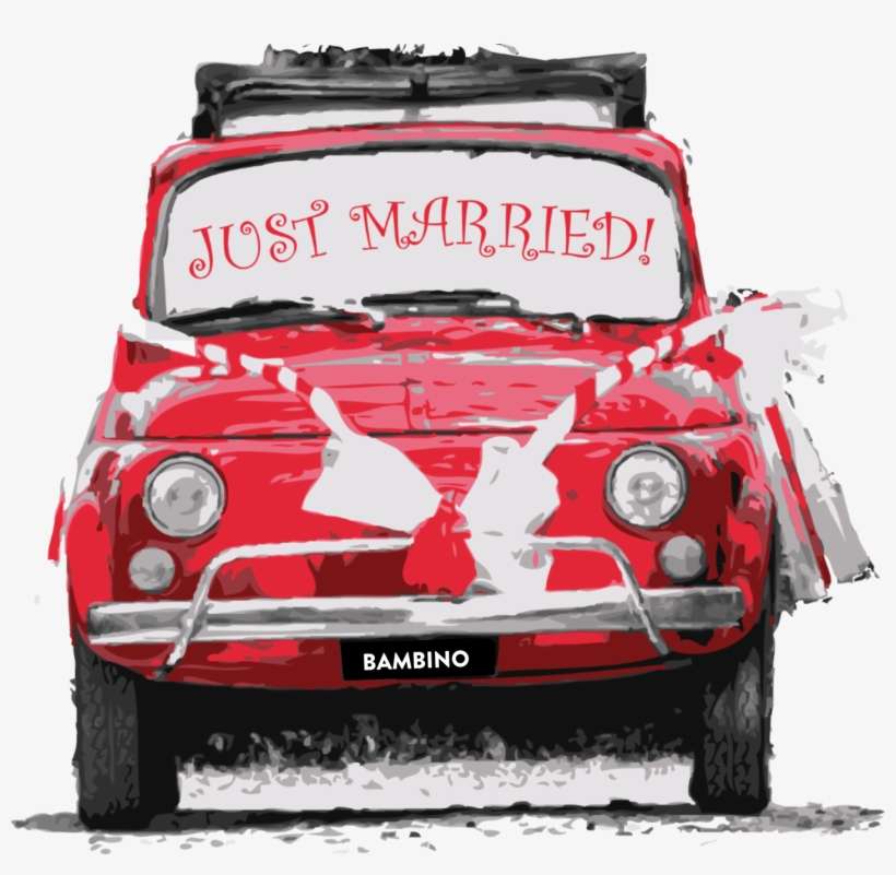 Mondo Nougat Wedding Car - Just Married Sign Red Car, transparent png download