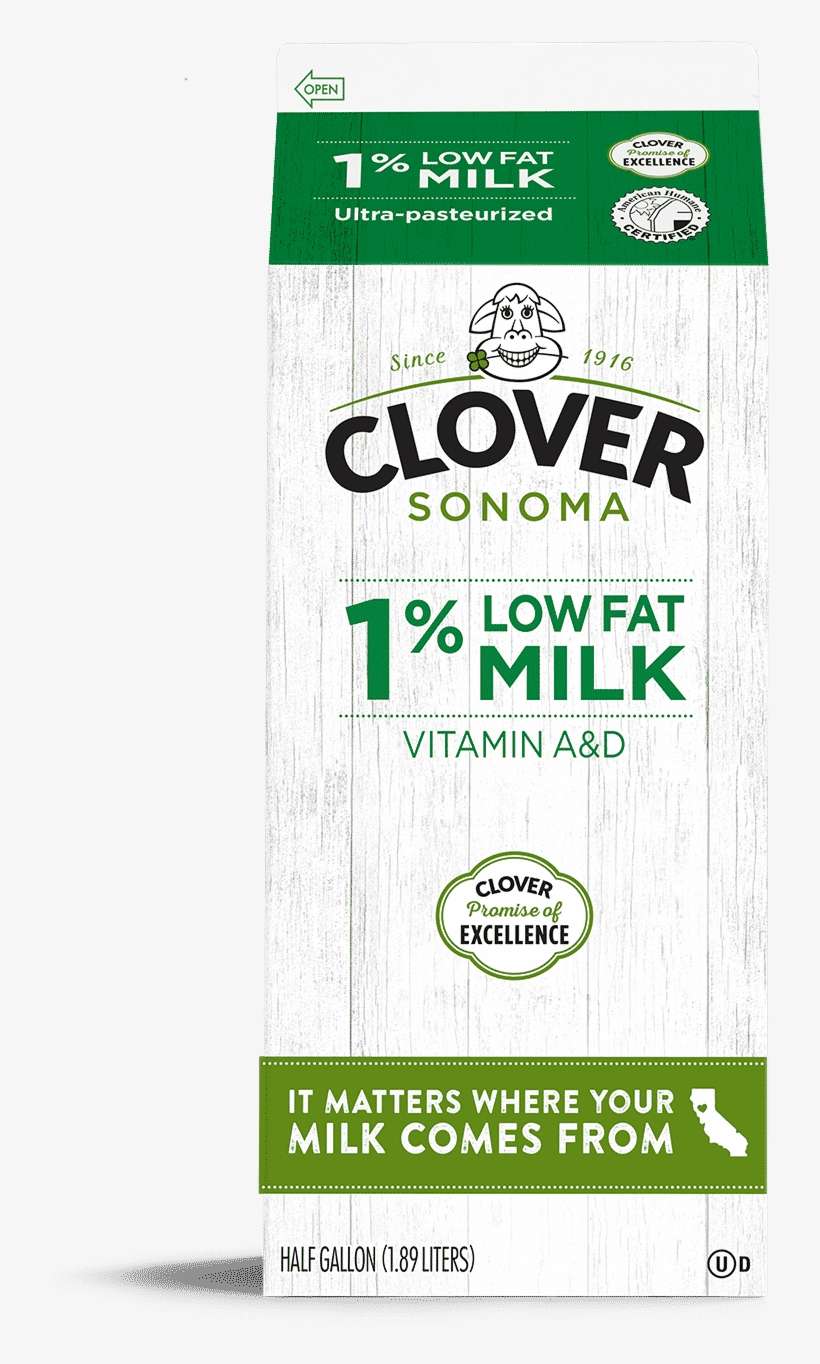 1% Low Fat Milk - Clover Organic Half & Half - 1 Qt Carton, transparent png download