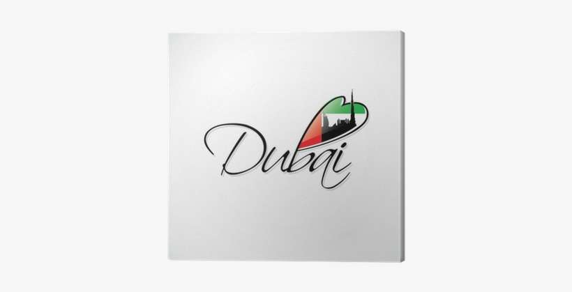 Dubai Caption With Flag And Skyline Of The City Canvas - Dubai - Kriss Evans - Download, transparent png download