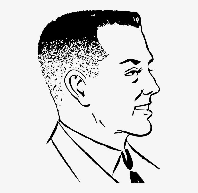Man, Stylish, Black And White, Face, Head, Side Profile - Vintage Crew Cut, transparent png download