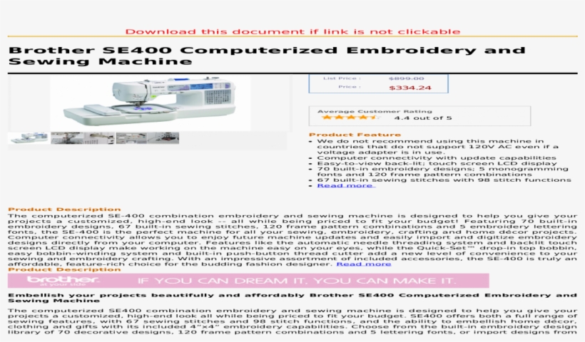 Brother Se400 Computerized Embroidery And Sewing Machine - Yacht, transparent png download