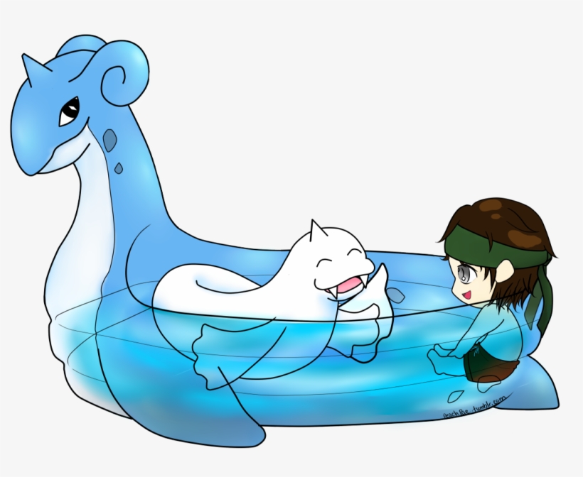 “ Snake And His Dewgong In A Lapras Inflatable Pool - Cartoon, transparent png download