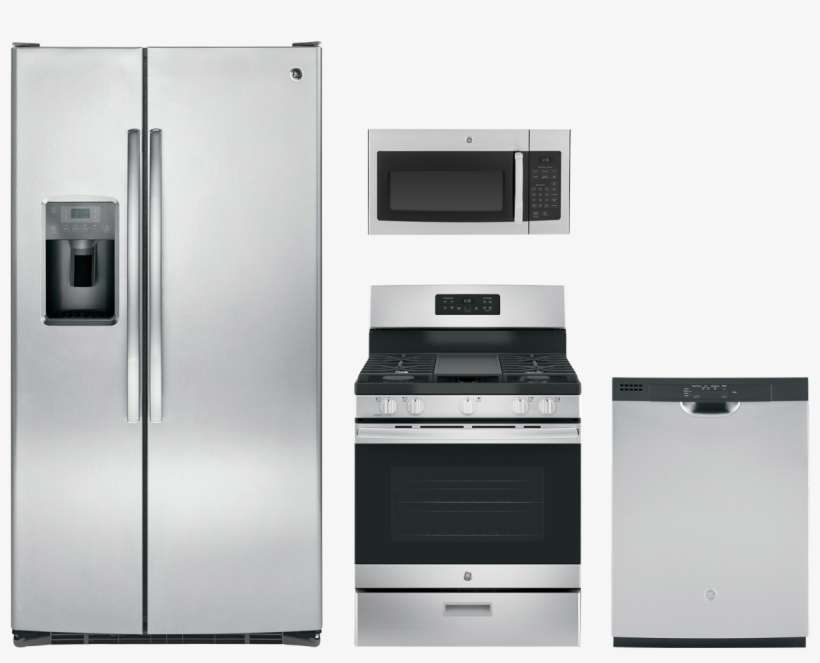 Ge® 4 Piece Kitchen Package Stainless Steel Gekitjvm3160rfss - Ge Side-by-side Stainless Refrigerator Appliance Package, transparent png download