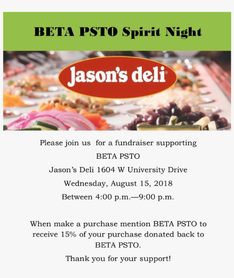 15th Spirit Night Spirit Night At Jasons - Jasons Deli Gift Card,, transparent png download