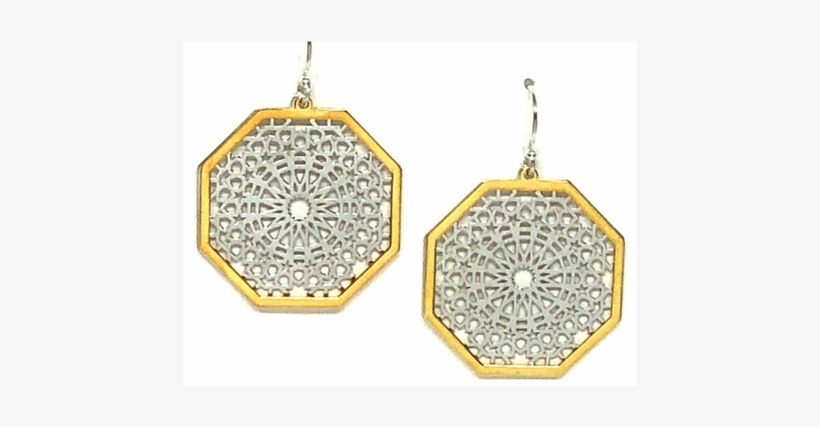 Hexagon Mandala Earring With Gold Frame - Earring, transparent png download