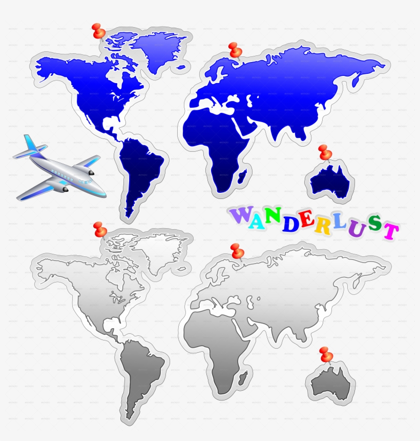 World Map Glossy Blue Sticker-2 - World Map, transparent png download