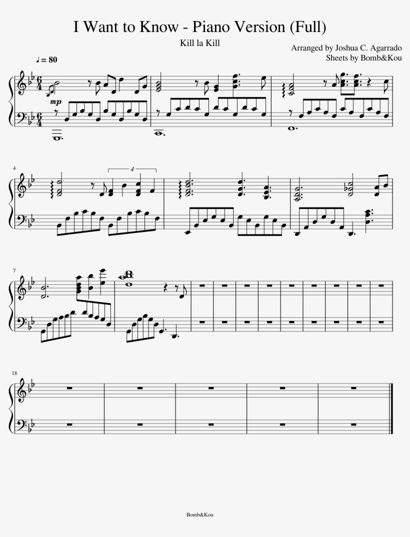 I Want To Know - Want To Know Kill La Kill Piano, transparent png download