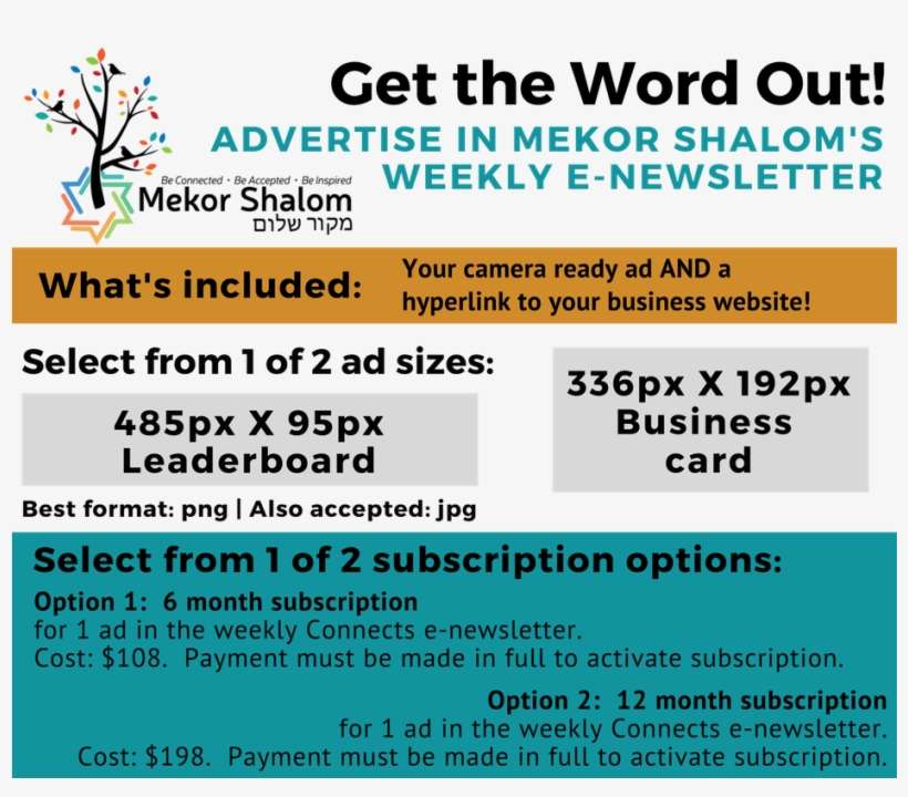 Mekor Shalom Advertising Info 5-18 - Advertising, transparent png download