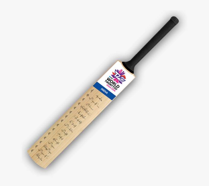 India Team Signed Icc World Twenty20 Cricket Bat - Ms Dhoni Signature Bat, transparent png download