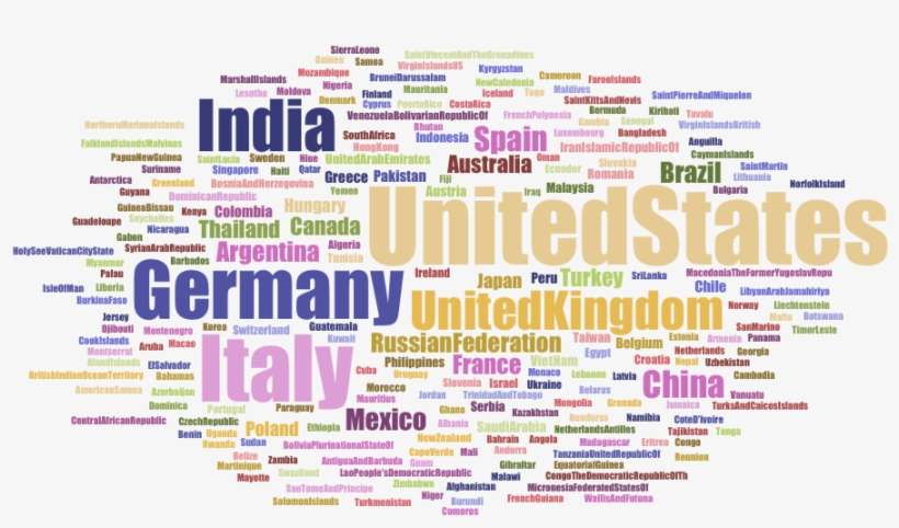 Word Map Of Dns Changer Infections By Country - Word Cloud For Countries, transparent png download