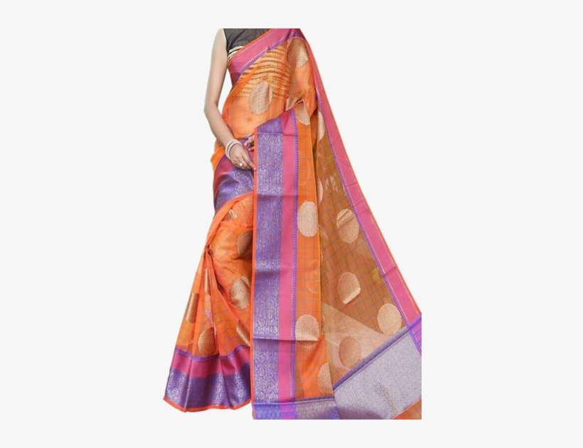 Wonderful Orange Colored Soft Silk Printed Designer - Silk, transparent png download