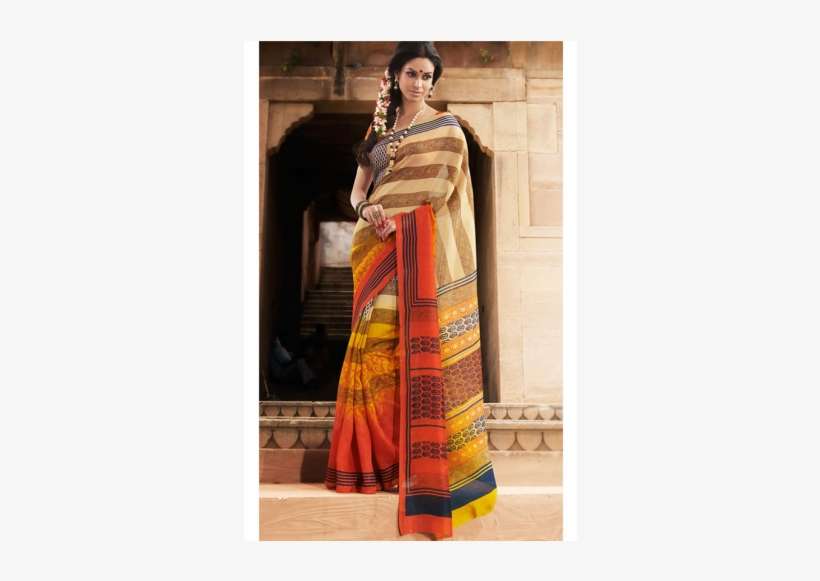 Simplesarees Designer Orange Printed Bhagalpuri Silk - Bhagalpuri Silk, transparent png download