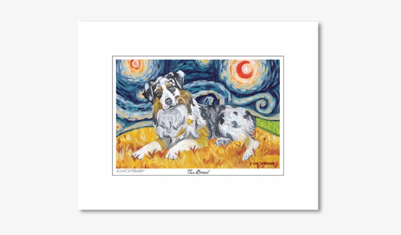 Australian Shepherd Starry Night Matted Print - Van Growl - Westie On A Starry Night, transparent png download