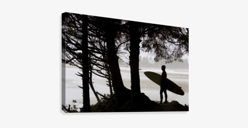Silhouette Of A Surfer Looking Out To The Water Canvas - Water, transparent png download