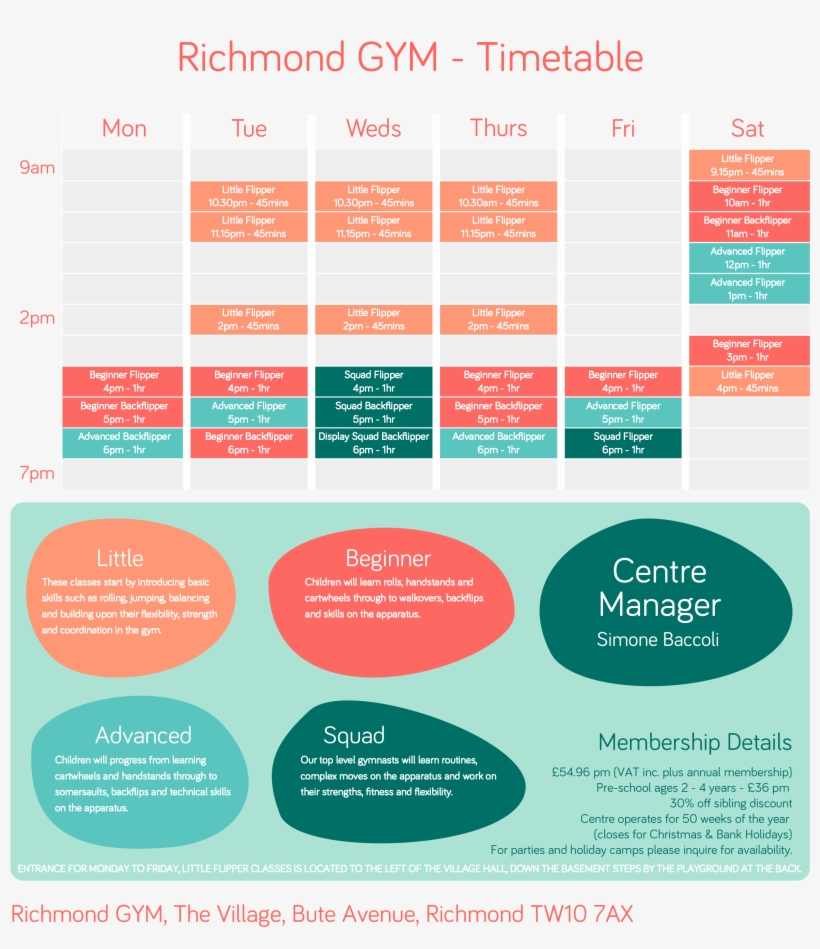 Timetable - Backflip Gymnastics, transparent png download