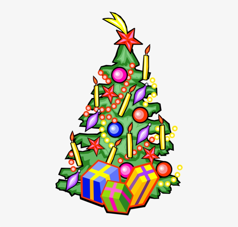 Vector Illustration Of Decorated Christmas Tree Evergreen - Christmas Tree, transparent png download