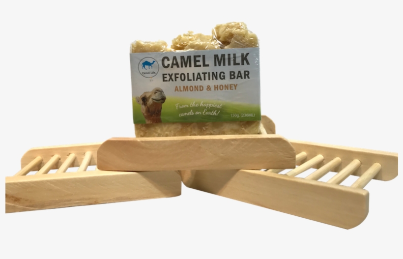 Camel Milk Exfoliating Bar & Bamboo Soap Rack - Wood, transparent png download