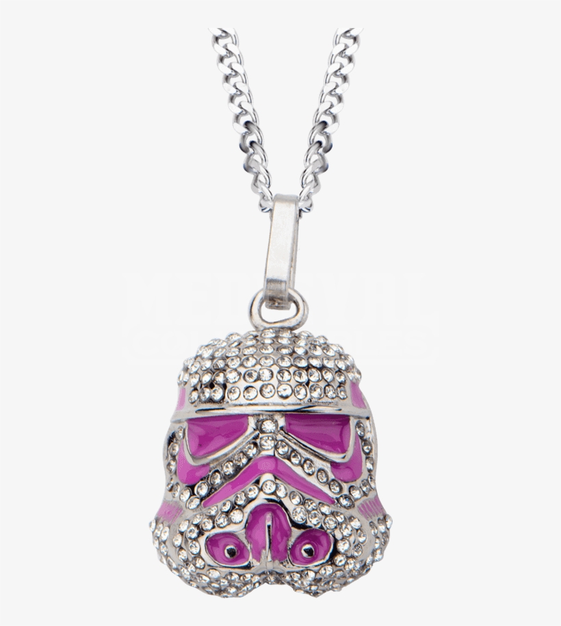 Gemstone Pink Stormtrooper Helmet Necklace - Star Wars Stormtrooper Gem Pendant, Stainless Steel, transparent png download
