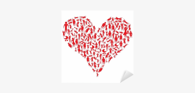 Group Of Red People And Pets Forming A Big Heart Sticker - Vector Graphics, transparent png download