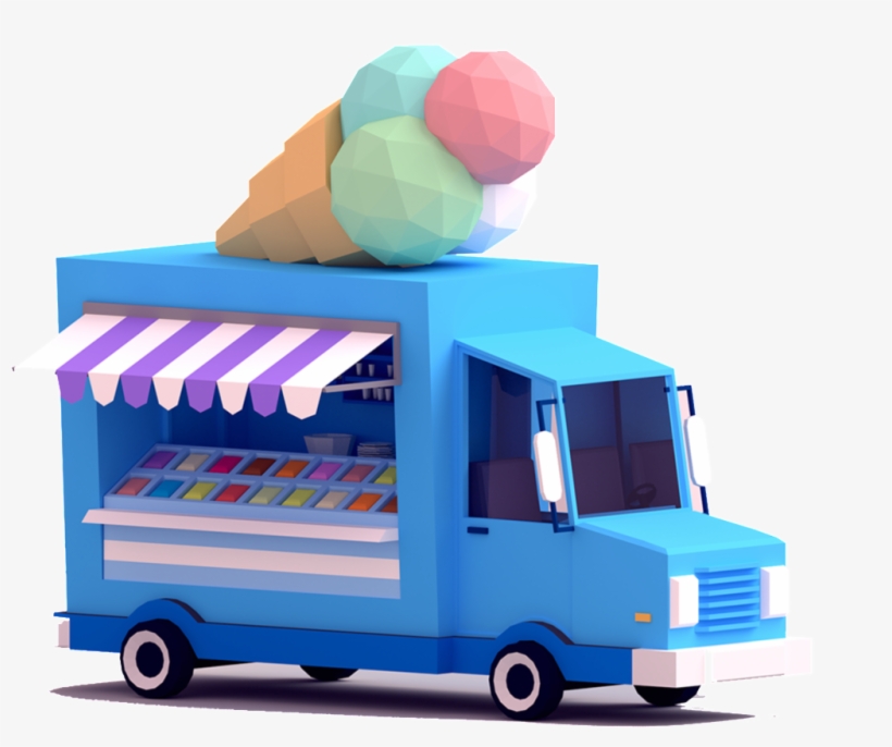 Blue Three Dimensional Caravan Pattern - Low Poly Food Truck, transparent png download
