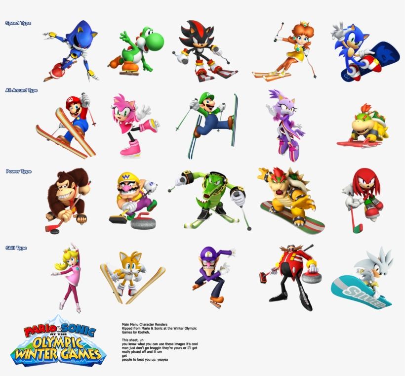 Click For Full Sized Image Main Menu Character Renders - Sonic At The Olympic Winter, transparent png download