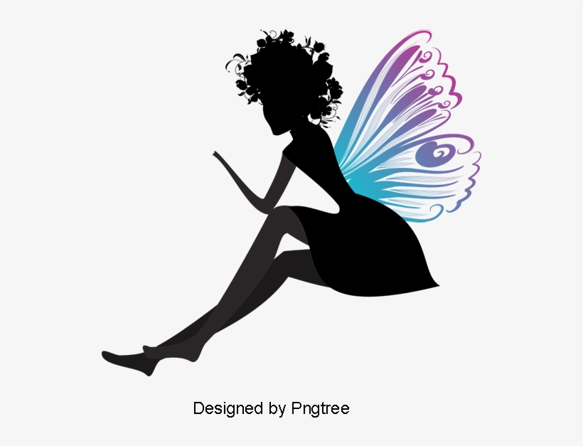 Butterfly Flower Woman Vector Illustration Material, - Butterfly Girl Wall Sticker, transparent png download