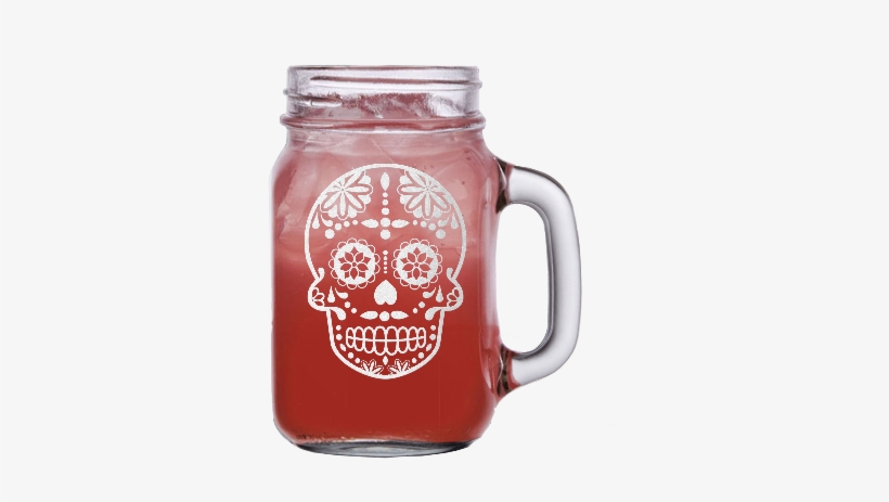 Mexican Sugar Skull 16oz Mason Jar Mug 6 Styles W/ - Romantic Couples Heart Engraved Mason Jar Mug Personalized, transparent png download