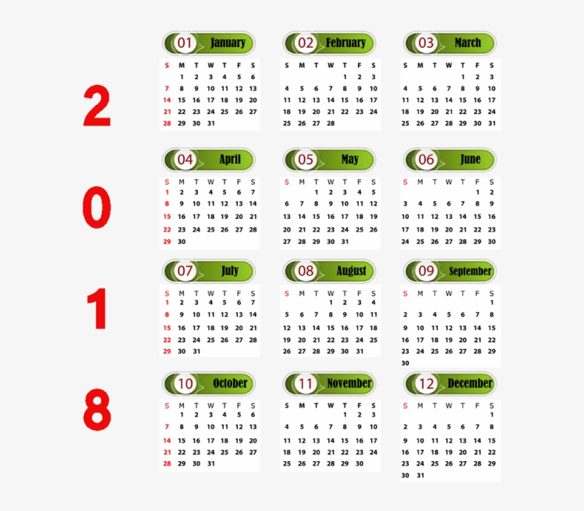 Transparent Calendar 2018 Template - Png Transparente Calendarios 2018 Png, transparent png download