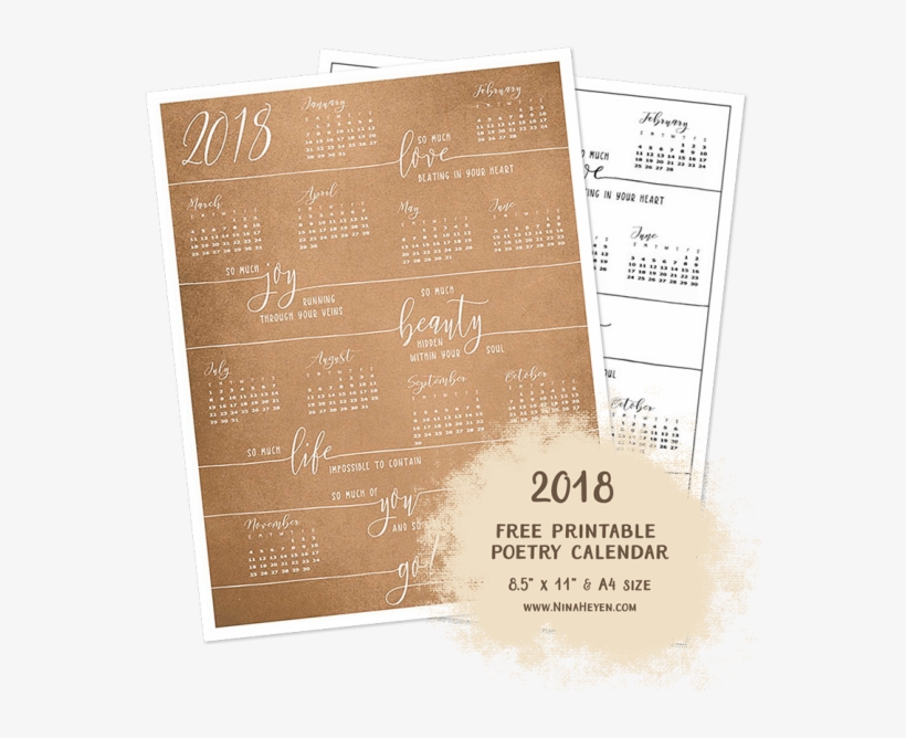 Free Printable Poetry Calendar - Watercolor Painting, transparent png download