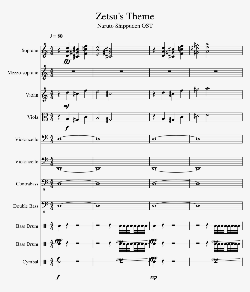 Zetsu's Theme Sheet Music 1 Of 14 Pages - Sheet Music, transparent png download