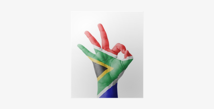 Hand Making Ok Sign, South Africa Flag Painted Poster - Flag Of Azerbaijan, transparent png download