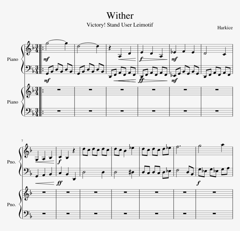 Wither Sheet Music Composed By Harkice 1 Of 2 Pages - Sheet Music, transparent png download
