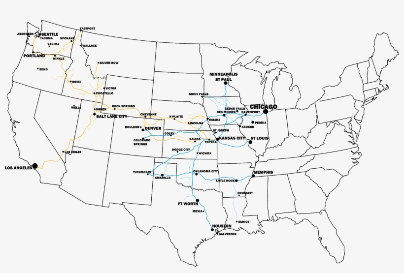 Map Showing The Combined Union Pacific And Rock Island - Map, transparent png download