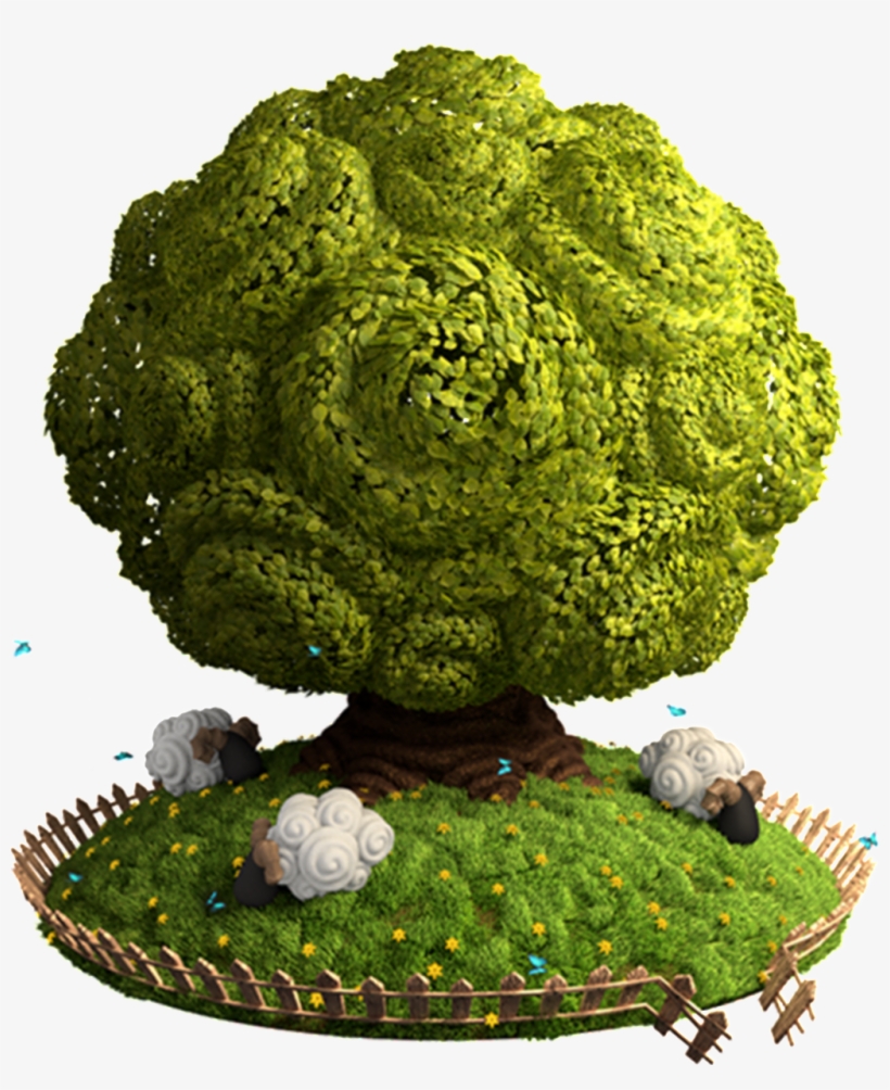 Green Big Tree Meadow Goat Scene Design - Illustration, transparent png download