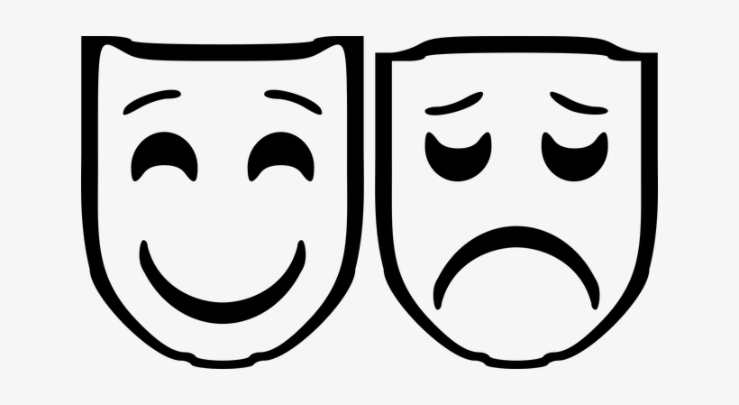Black White, Comedy, Costume, Drama, Face, Gray - Comedy Tragedy Masks Clipart, transparent png download